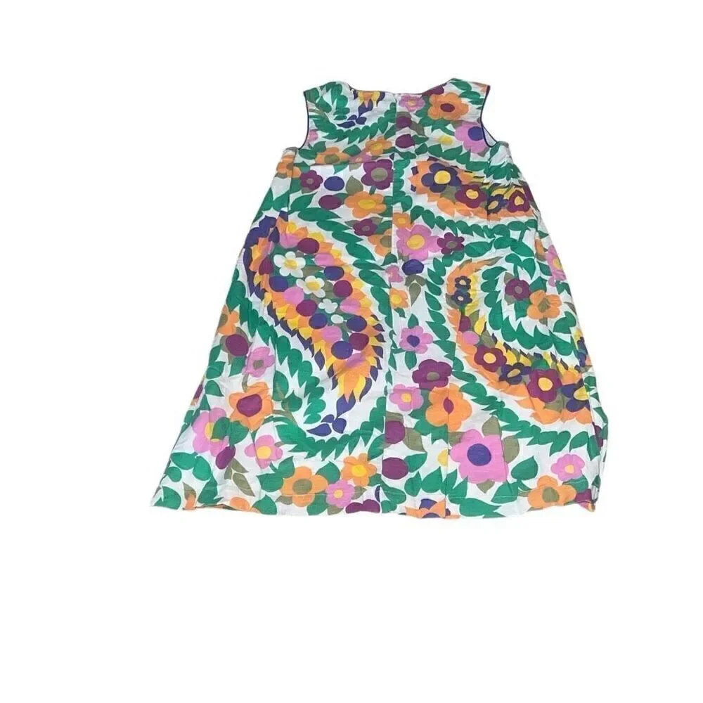 Mini Boden Girls A-Line Shift Dress Floral Retro Print Linen Blend Sz 11-12